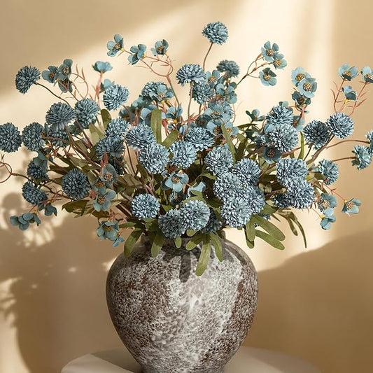 HyeFlora Fake Kiku Flowers, Faux Silk Pompon Mums Artificial Flowers, Chrysanthemum Stems Floral Arrangement Dried Flowers...