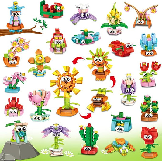 IMCUAMK 36 Packs Valentines Party Favors Building Blocks, Ideal for Kids Classroom Exchange, Flower Bouquets Building Set,...