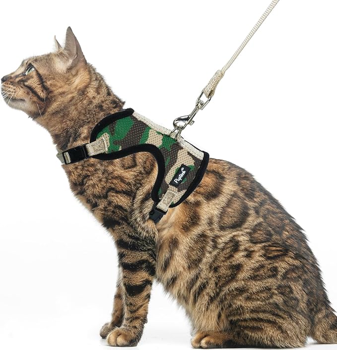 PUPTECK Cat Harness and Leash Set Escape Proof, Reflective Adjustable Soft Mesh Kitten Vest Harness for Walking Travel, Ca...