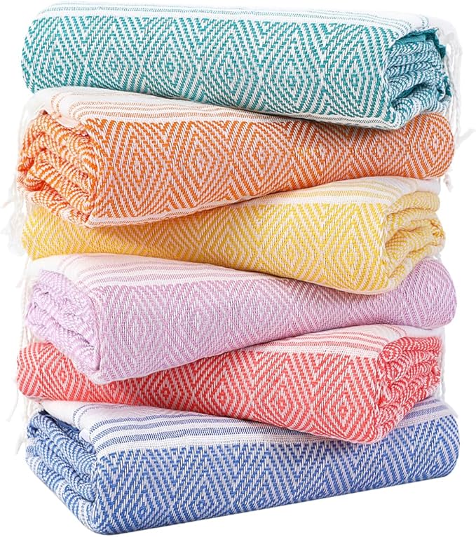 Genovega 6 Packs Oversized Turkish Beach Towels Set Bulk 74"x38" Extra Large Quick Dry Sand Free Light Swim Bath Camping P...