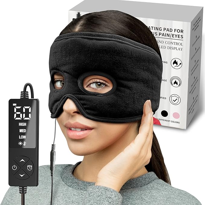 Moist Heat Sinus Pressure Relief Mask with 3 Heat Settings, Extra Large Face Heating Pad for Eyes, Sinusitis, Hormone Migr...