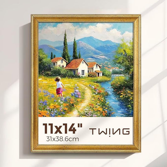 TWING 11x14 Picture Frame,Display Pictures 8x10 with Mat or 11x14 Without Mat,Ornate Picture Frames for Wall Mounting or T...