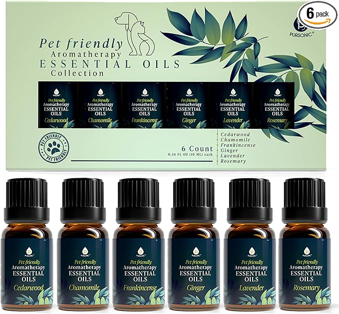 PURSONIC Pet Friendly Aromatherapy Essential Oils Collection, 6-Count - Safe for Dogs and Cats, Natural Relaxation and Str...