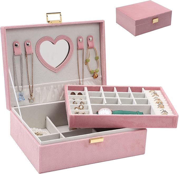 Dajasan Jewelry Boxes for Women Girls, Jewelry Organizer Box, 2-Layer Large Velvet Jewelry Organizer for Rings Necklaces B...
