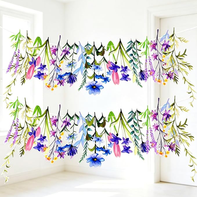 JeVenis Wildflower Garland Wildflower Flower Banner Garland for Tea Party Floral Bridal Shower Baby Shower Decoration Birt...