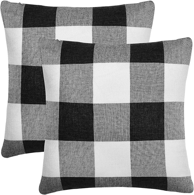 Tosewever Set of 2 Buffalo Check Plaid Pillow Covers, Farmhouse Rustic Pillow Cases, Cotton Linen Throw Pillow Covers Cush...