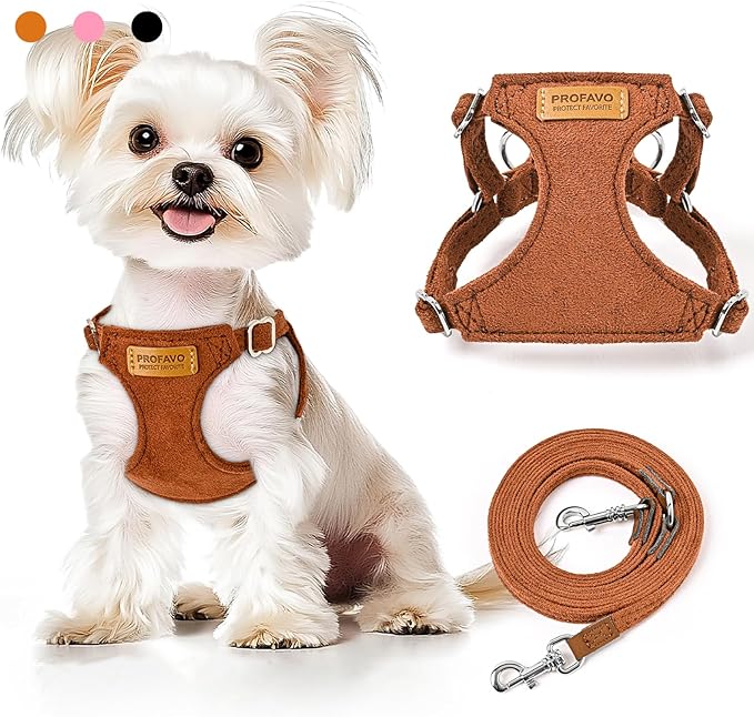 Small Dog Harness and Leash Set, Ultra Soft Suede No Pull Puppy Harness, Escape Proof Adjustable Vest for Small Dogs, Ligh...