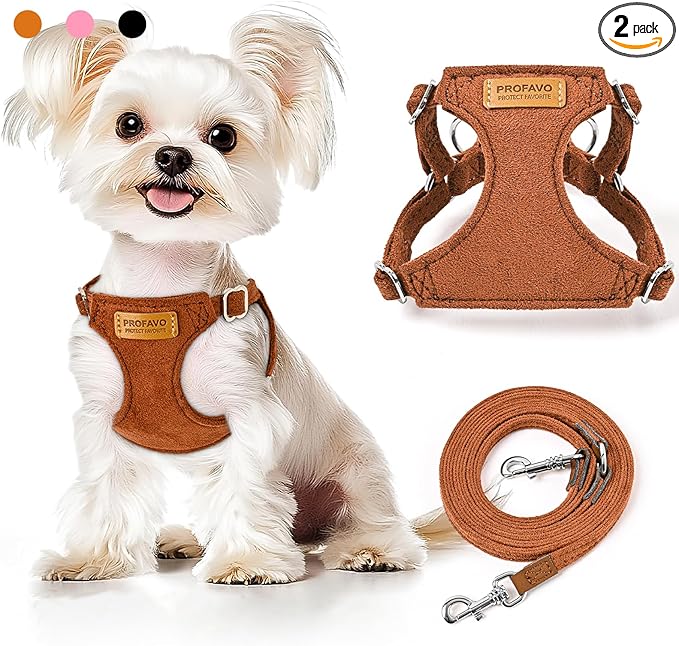 Small Dog Harness and Leash Set, Ultra Soft Suede No Pull Puppy Harness, Escape Proof Adjustable Vest for Small Dogs, Ligh...