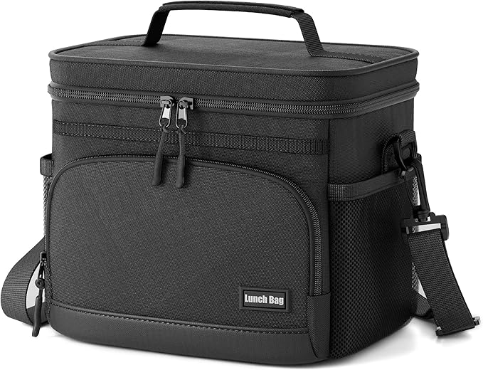 Seeseven Insulated Lunch Bag for Women & Men, Soft Cooler Tote for Work, Office, Travel, Picnic - Black, 9L