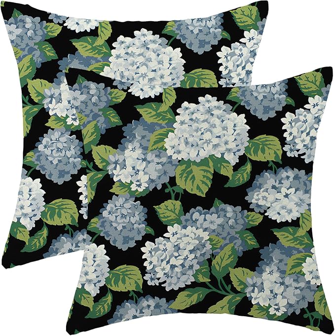OFIRD Spring Pillow Covers 18x18 Pack of 2 Black Blue Hydrangea Floral Decorative Throw Pillow Covers Outdoor Decor Summer...