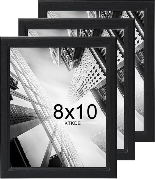 KTKDE 8x10 Picture Frame Set of 3,black Wooden frames, Vertical & Horizontal Wall Hanging for Wall or Tapletop Display,Stu...