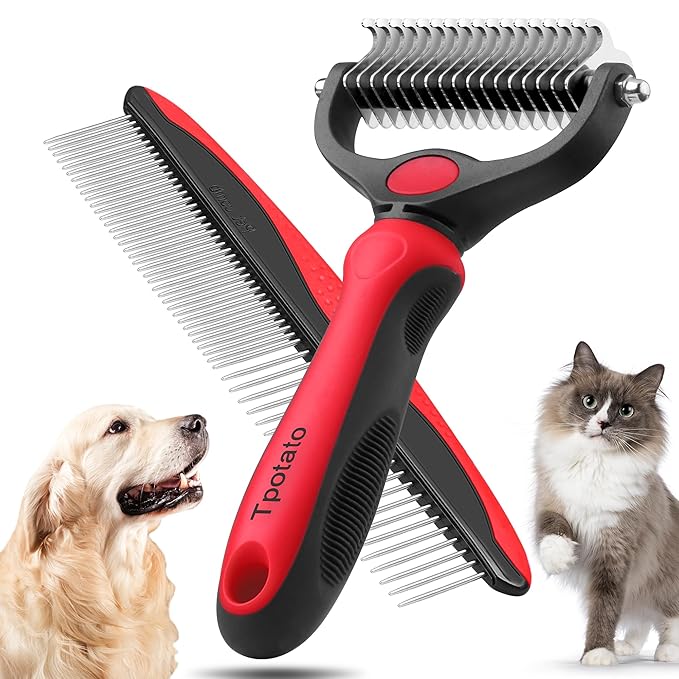 Tpotato Deshedding Dog Brush for Long Haired Dogs Cats,Undercoat Shedding Rake for Dematting Detangling Tangles Matted Fur...