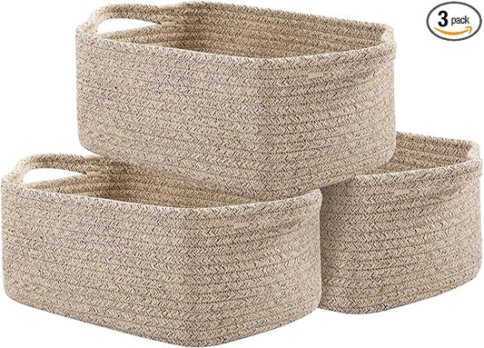 OIAHOMY Cotton Rope Baskets, Woven Baskets for Storage, Nursery Storage Baskets, Rectangle Storage Basket with Handles, St...