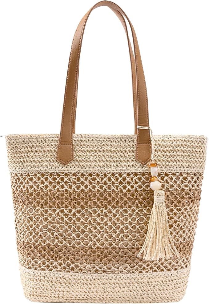 shoowyees Straw Beach Tote Bag Women - 2026 Handwoven Summer Purse Handbag with Zipper Perfect for Vacation Travel Pool | ...