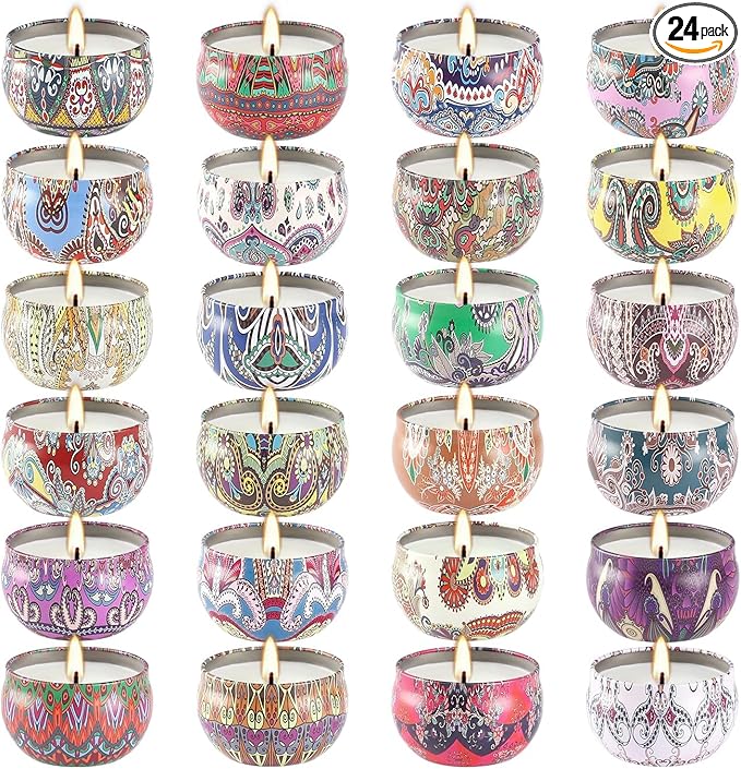 WPONSZU Scented Candles Gifts Set 24 Pack Soy Wax Travel Tin Jar Candles for Home 2.5 OZ jar Candles for Mom for Christma...