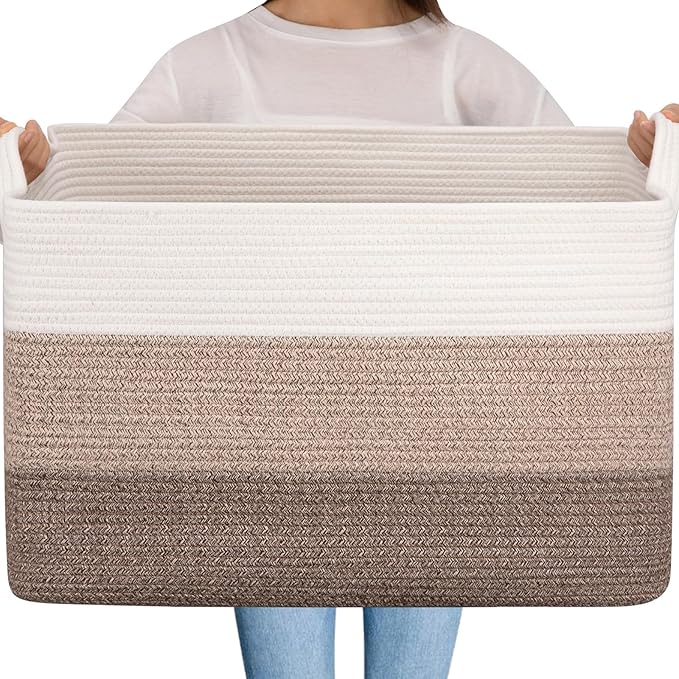 OIAHOMY Extra Large Blanket Basket, 95L Cotton Rope Woven Laundry Basket, Toy Bin for Baby Room, Container for Blanket Sto...
