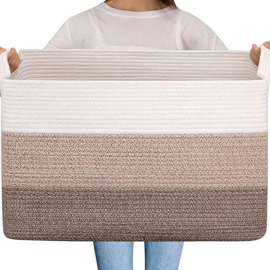 OIAHOMY Extra Large Blanket Basket, 95L Cotton Rope Woven Laundry Basket, Toy Bin for Baby Room, Container for Blanket Sto...