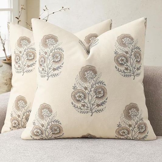 YCOLL Vintage Floral Print Pillow Covers 18x18 Set of 2 Patterned Accent Decorative Cushion Covers Modern Farmhouse Throw ...
