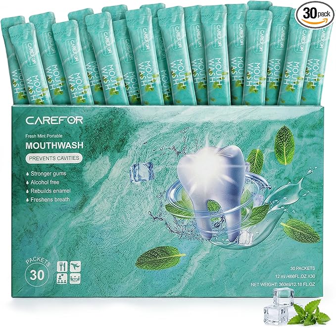 Mouthwash Travel Size Portable Packets to Go, Alcohol & Fluoride Free Fresh Mint MouthwashStrips for Superior Oral Hygien...