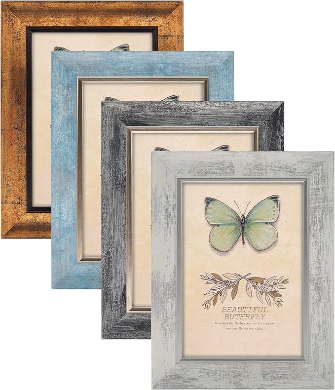 XUANLUO 5x7 Picture Frames Set of 4 Rustic Retro Photo Frame with HD Plastic Cover for Wall Mount and Tabletop Display Fam...