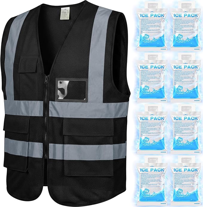 Chicingyou Cooling Vest with 8 Ice Packs, Summer Reflective Safety Vest for Adult, Hot Weather, Sports, Outdoor Activities