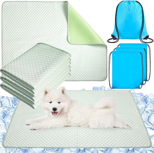 Tinideya 4 Pack Dog Cooling Mats with Storage Bags 40" x 28" Self Cooling Dog Pads Washable Foldable Pet Bed Mats Blankets...