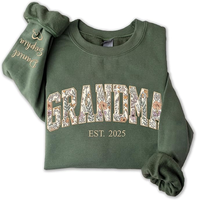 Personalized Floral Embroidered Applique Grandma Sweatshirt For Women, Custom Grandma Gifts from Grandkids, Mimi Sweater, ...