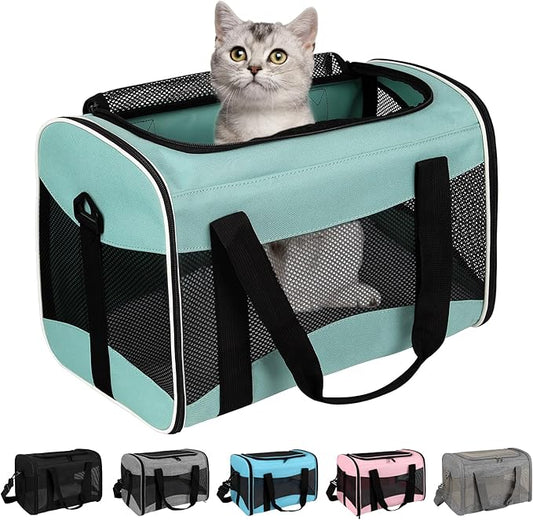 Cat Carrying Case Pet Dog Carrier Soft-Sided Cat Bag Airline Approved, Pet Travel Carrier Up to 15 Lbs, Collapsible Cats C...