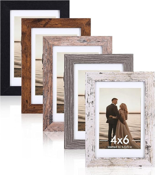 Fixwal 4x6 Picture Frames Set of 5, Vintage Multicolour Photo Frames with Tempered Glass, Decorative Art for Wall Hanging ...