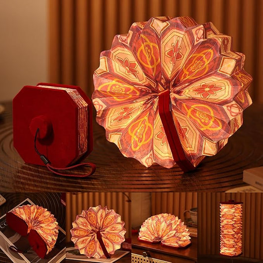 Ba suns Vintage Accordion Lamp - Touch Control 3 Color Changing, Soft Flannelette Cover with Printed Pages, Portable Bedsi...