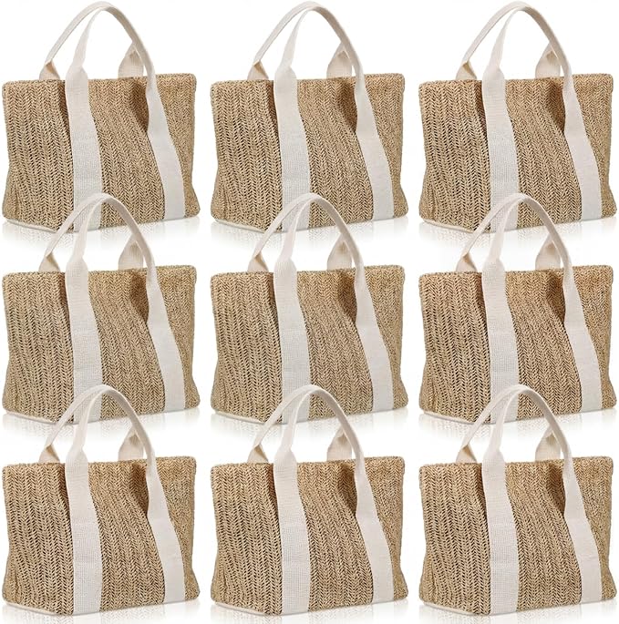 Paterr Mini Beach Straw Bags for Bachelorette Favors Burlap Tote Bag with Handle for Bridesmaid Bridal Shower Gifts
