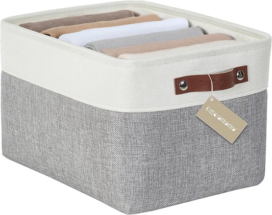 DECOMOMO Storage Baskets for Shelves - Fabric Storage Bins, Linen Closet Organizers and Storage (Grey & White, Large - 1 P...
