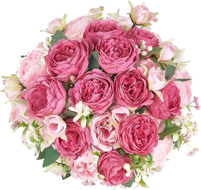 Mkono Peonies Artificial Flowers, Small Silk Flowers for Home Decor Indoor Fake Bouquet Faux Floral Arrangements Dining Ta...