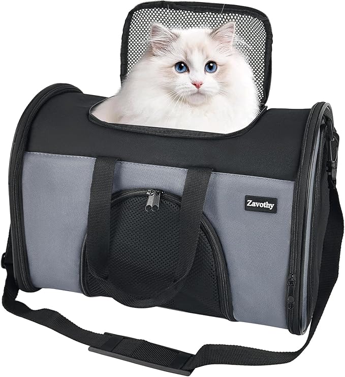 Zavothy TSA Airline Approved Soft-Sided Pet Carrier for Small to Medium Cats and Puppies, Up to 15 Lbs – Collapsible Trave...