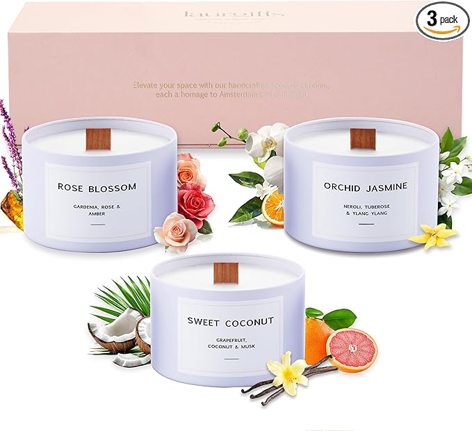 Luxury Candle Gift Set for Women – Luxury Candle Box with 3 Scented Soy Candles in Pink Box – Mother's Day, Birthday & Hou...
