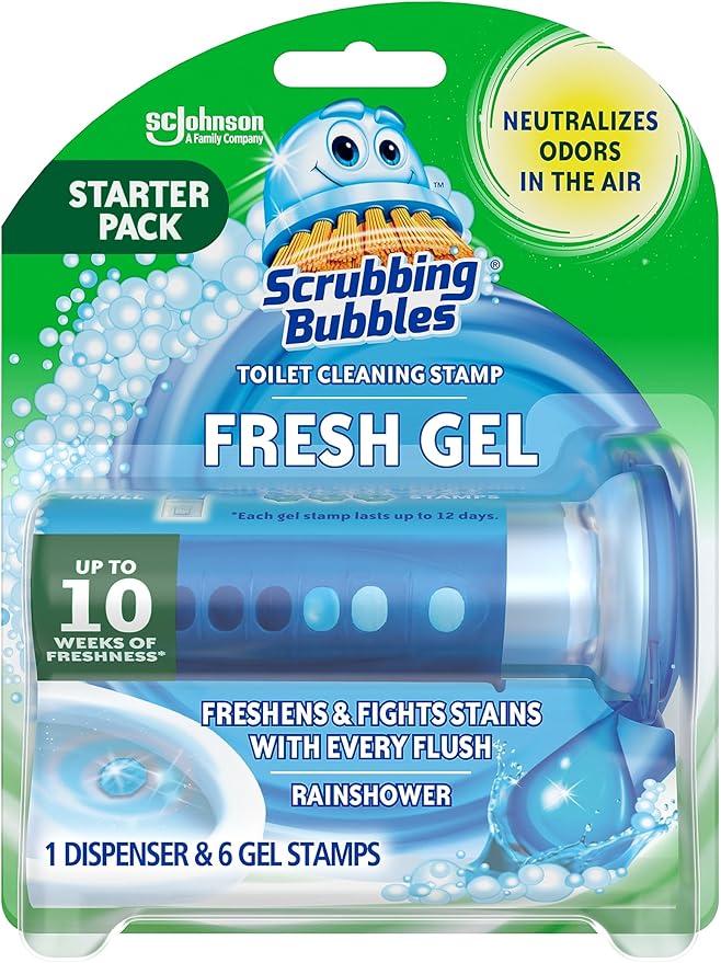 Scrubbing Bubbles Fresh Gel Toilet Bowl Cleaning Stamps, Helps Keep Toilet Clean and Helps Prevent Limescale & Rings, Rain...