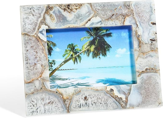 Natural Blue Agate 5x7 Photo Frame | Hand-Polished Luxury Crystal Picture Frame for Tabletop | Elegant Geode Stone Display...