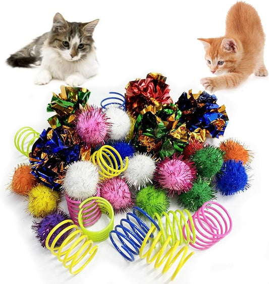 hersmile Cat Toys for Indoor,35 Pack Interactive Cat Toy Pack Including Crinkle Balls,Sparkle Balls,Spiral Springs for Mos...