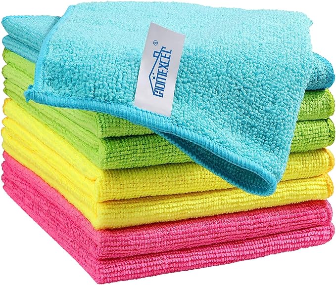 HOMEXCEL Microfiber Cleaning Cloth, 8 Pack Cleaning Rags, Cleaning Towels with 4 Color Assorted, 11.5"X11.5"(Green/Blue/Ye...