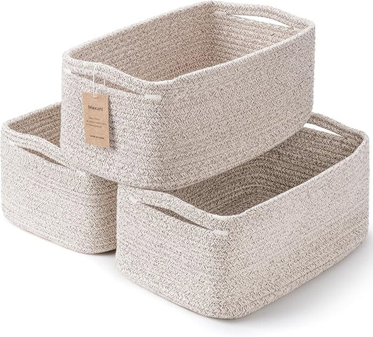 Maxuni 3-Pack Small Storage Baskets for Organizing | Woven Shelf Toy Basket | Rope Baskets for Gifts Empty | Closet Organi...