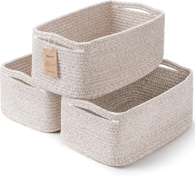 Maxuni 3-Pack Small Storage Baskets for Organizing | Woven Shelf Toy Basket | Rope Baskets for Gifts Empty | Closet Organi...