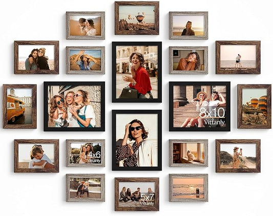 Vittanly 20 Pack Picture Frames Collage Wall Decor, Multi Sizes Including 4pcs 8x10, 8pcs 5x7 and 8pcs 4x6 Photo Frames, G...