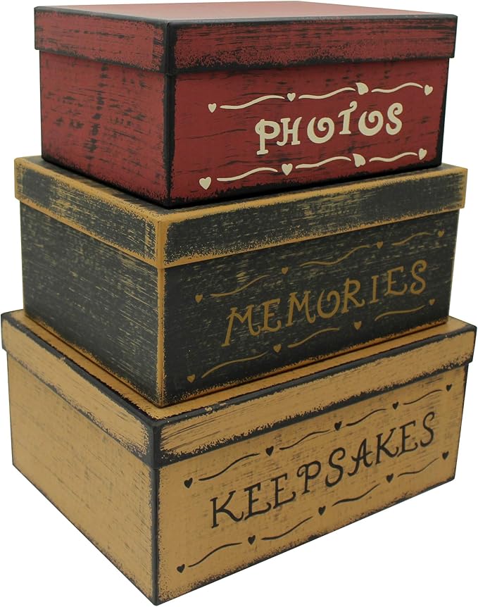 CVHOMEDECO. Primitive Vintage Rectangular Photos, Memories, Keepsakes Cardboard Nesting Boxes, Large 12 X 9 X 5-1/2 Inch. ...