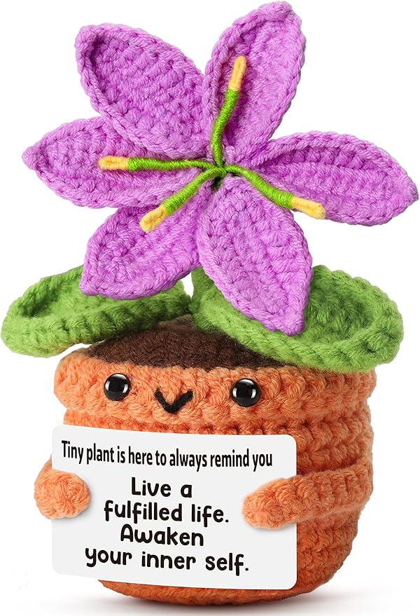 Handmade Purple Crochet Lily Flower - Mindfulness Message Inspirational Cheer Up Gift for Women, Best Friends, Coworkers T...