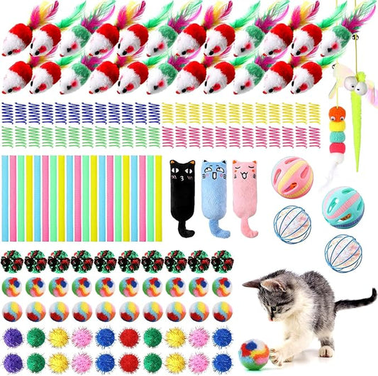 Shappy 150 Pcs Cat Toys for Indoor Cats Bulk, Kitten Toys Pack, Variety Interactive Gift Including Mice Rainbow Balls Spri...