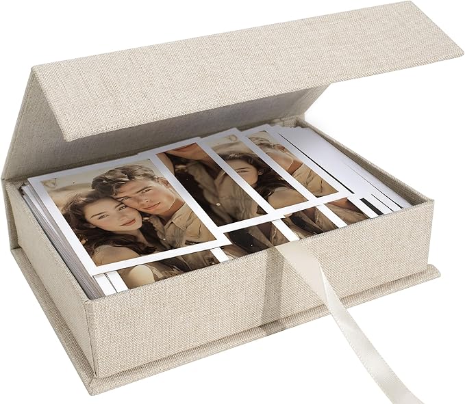 Hiwhy Photo Storage Box 8x10, Linen Memory Photo Box Perfect to Store Your Photo, Pictures, Certificates, Scrapbooking Sup...
