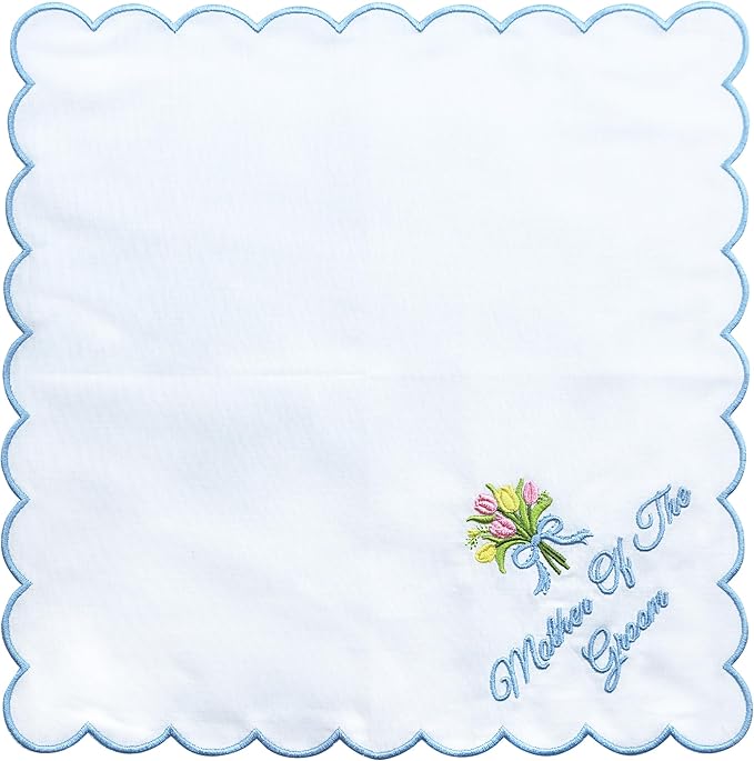 Lauusiusi Wedding handkerchiefs - Mother Father of the Bride Gifts 11" x 11" Something Blue Embroidered Hankies Gifts