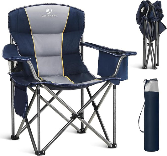 ALPHA CAMP Oversized Folding Camping Chair, Heavy Duty Portable Lawn Chairs with Cooler Bag, Side Pocket & Cup Holder, Fol...