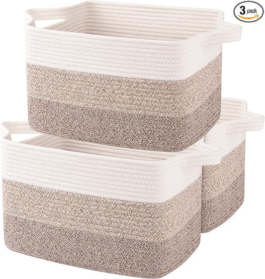 OIAHOMY Storage Basket, Woven Baskets for Storage, Cotton Rope Basket for toys,Towel Baskets for Bathroom - Pack of 3, Gra...