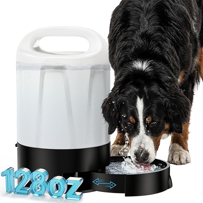 PETNF Dog Water Bottle Portable 1 Gallon (128oz), Automatic Gravity Dog Water Bowl Dispenser with Pull-Out Drinking Bowl, ...